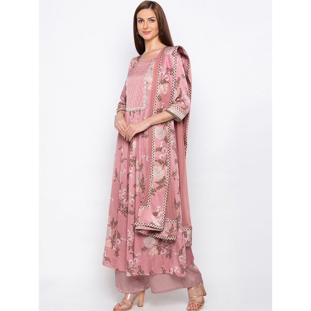 Soup by Sougat Paul Pink Floral Kurta With Palazzo And Dupatta (Set of 3)