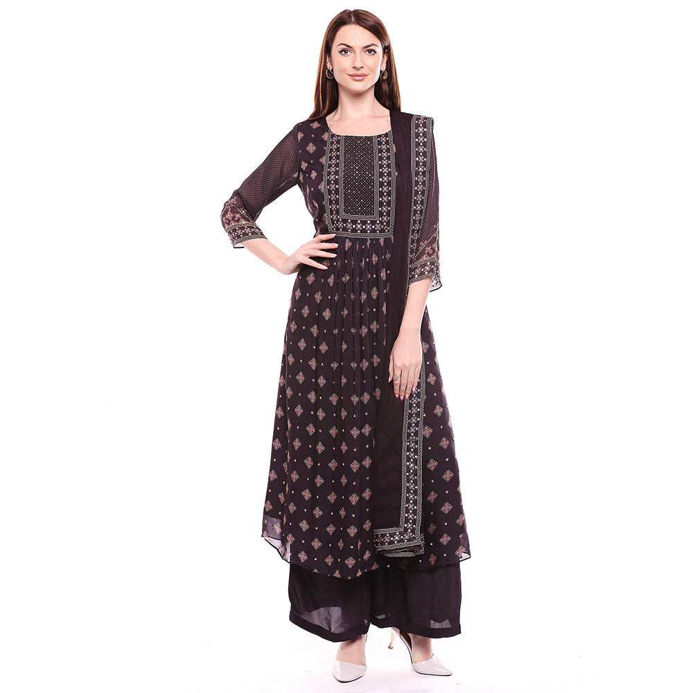 Soup by Sougat Paul Brown Kurta With Palazzo & Dupatta (Set of 3)