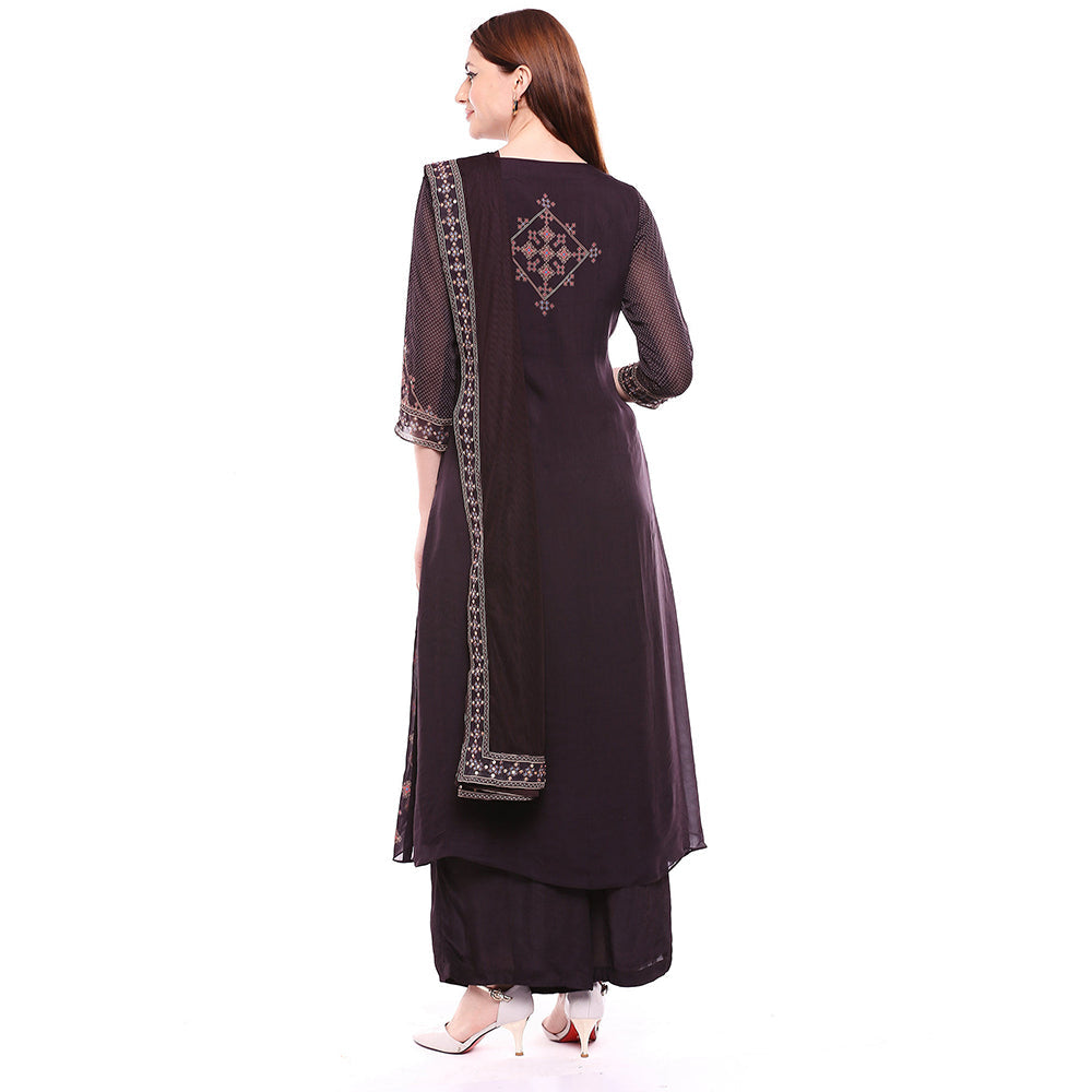 Soup by Sougat Paul Brown Kurta With Palazzo & Dupatta (Set of 3)