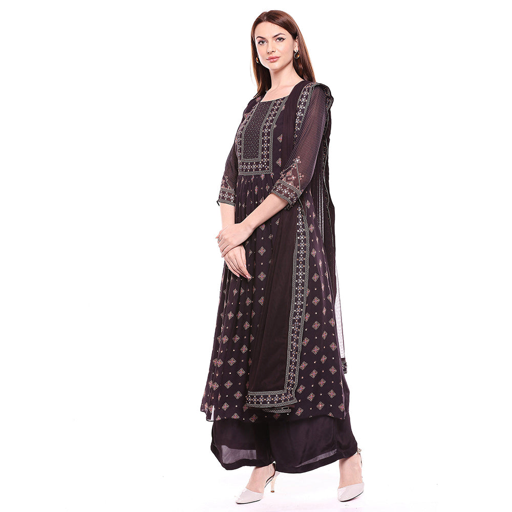 Soup by Sougat Paul Brown Kurta With Palazzo & Dupatta (Set of 3)