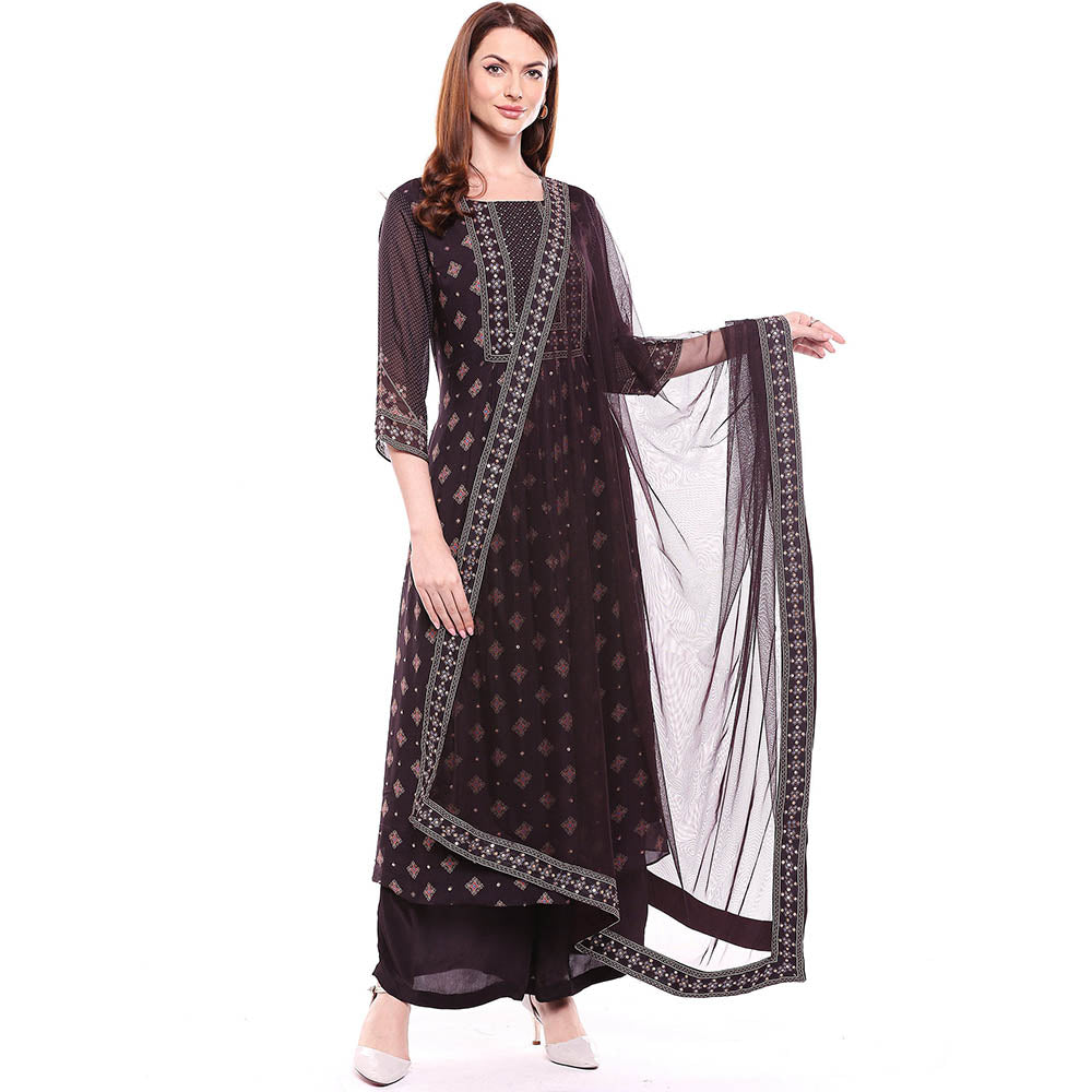 Soup by Sougat Paul Brown Kurta With Palazzo & Dupatta (Set of 3)