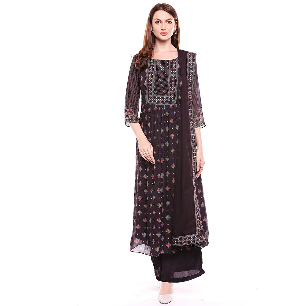 Soup by Sougat Paul Brown Kurta With Palazzo & Dupatta (Set of 3)