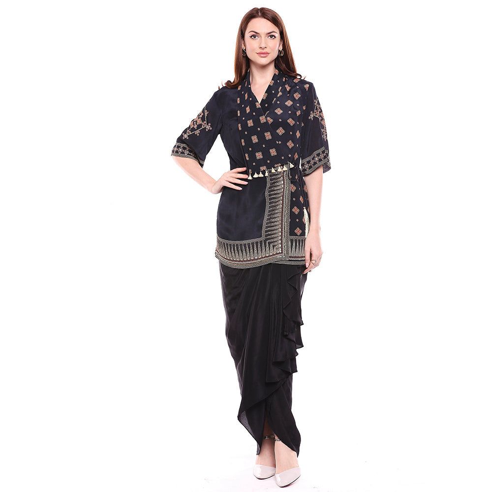 Soup by Sougat Paul Black Jacket With Dhoti (Set of 2)