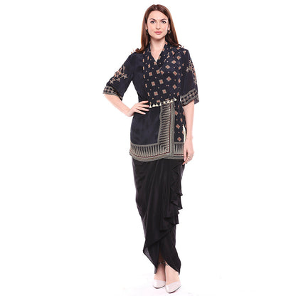 Soup by Sougat Paul Black Jacket With Dhoti (Set of 2)