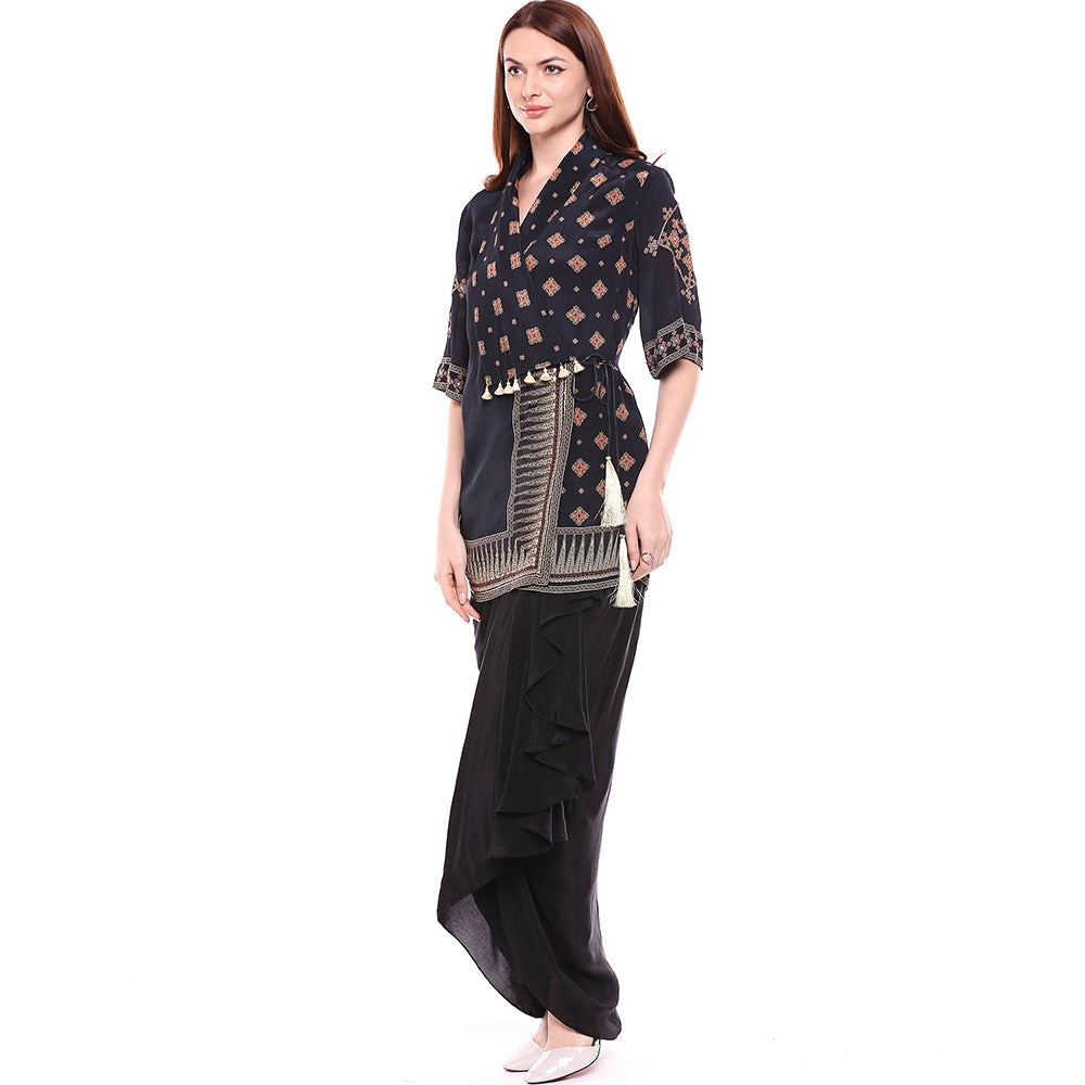 Soup by Sougat Paul Black Jacket With Dhoti (Set of 2)