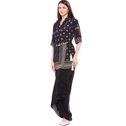 Soup by Sougat Paul Black Jacket With Dhoti (Set of 2)