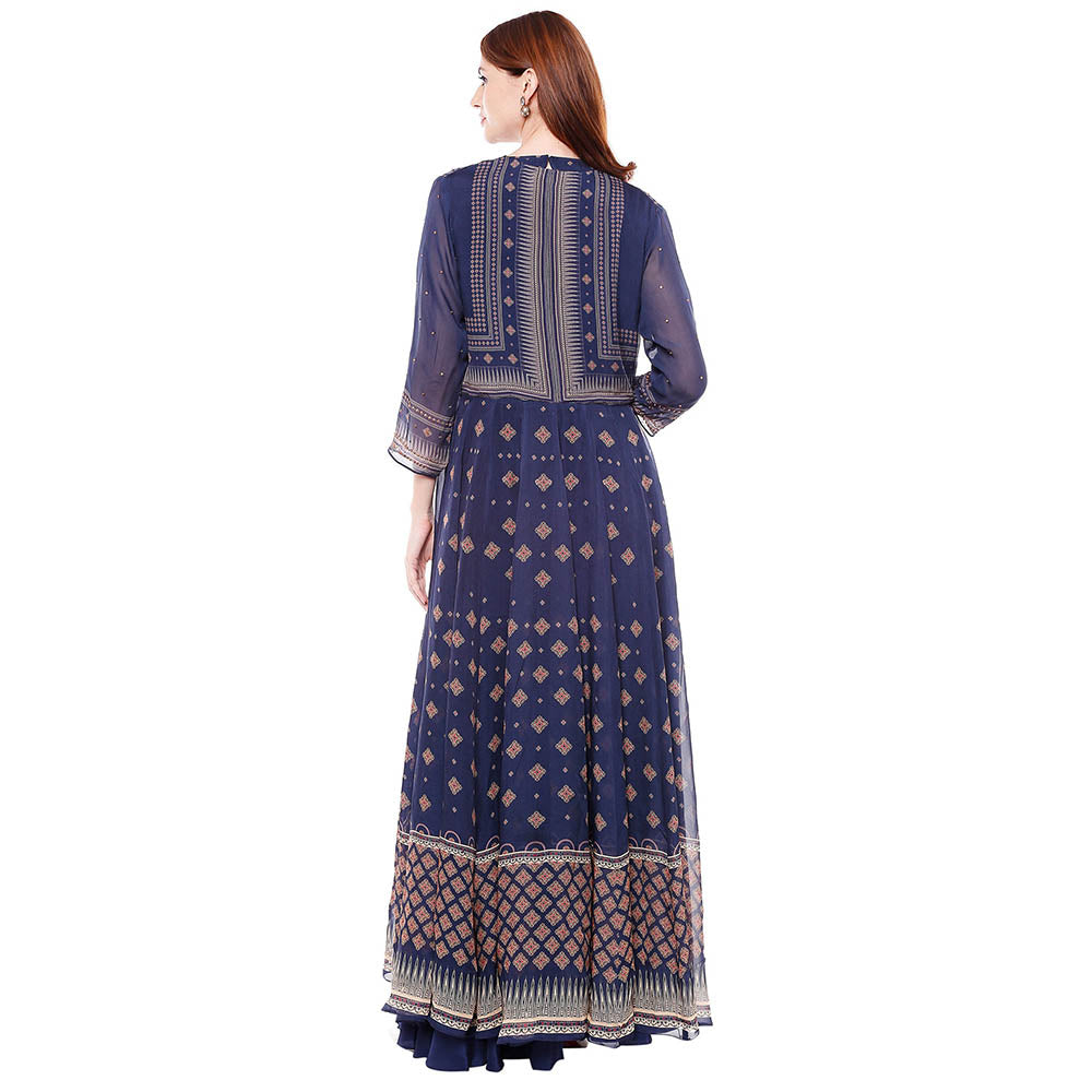 Soup by Sougat Paul Navy Blue Crop Top With Palazzo & Jacket (Set of 3)