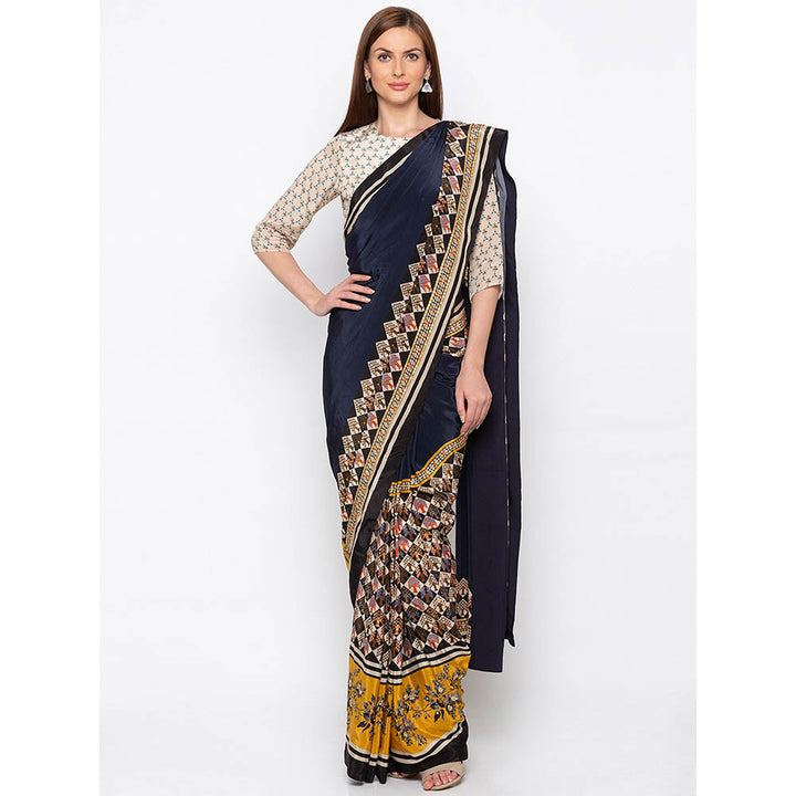 Soup by Sougat Paul Navy Blue Pre-Stitched Saree With Blouse