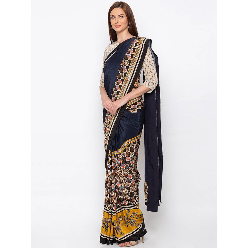 Soup by Sougat Paul Navy Blue Pre-Stitched Saree With Blouse