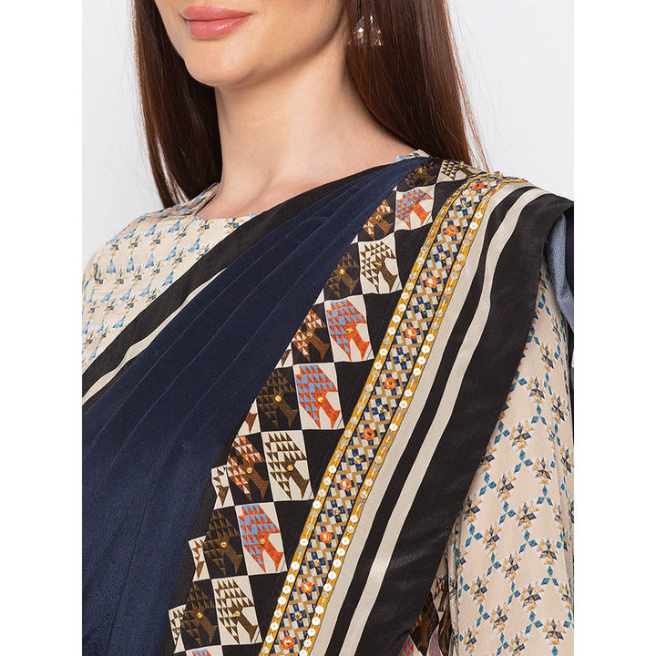 Soup by Sougat Paul Navy Blue Pre-Stitched Saree With Blouse