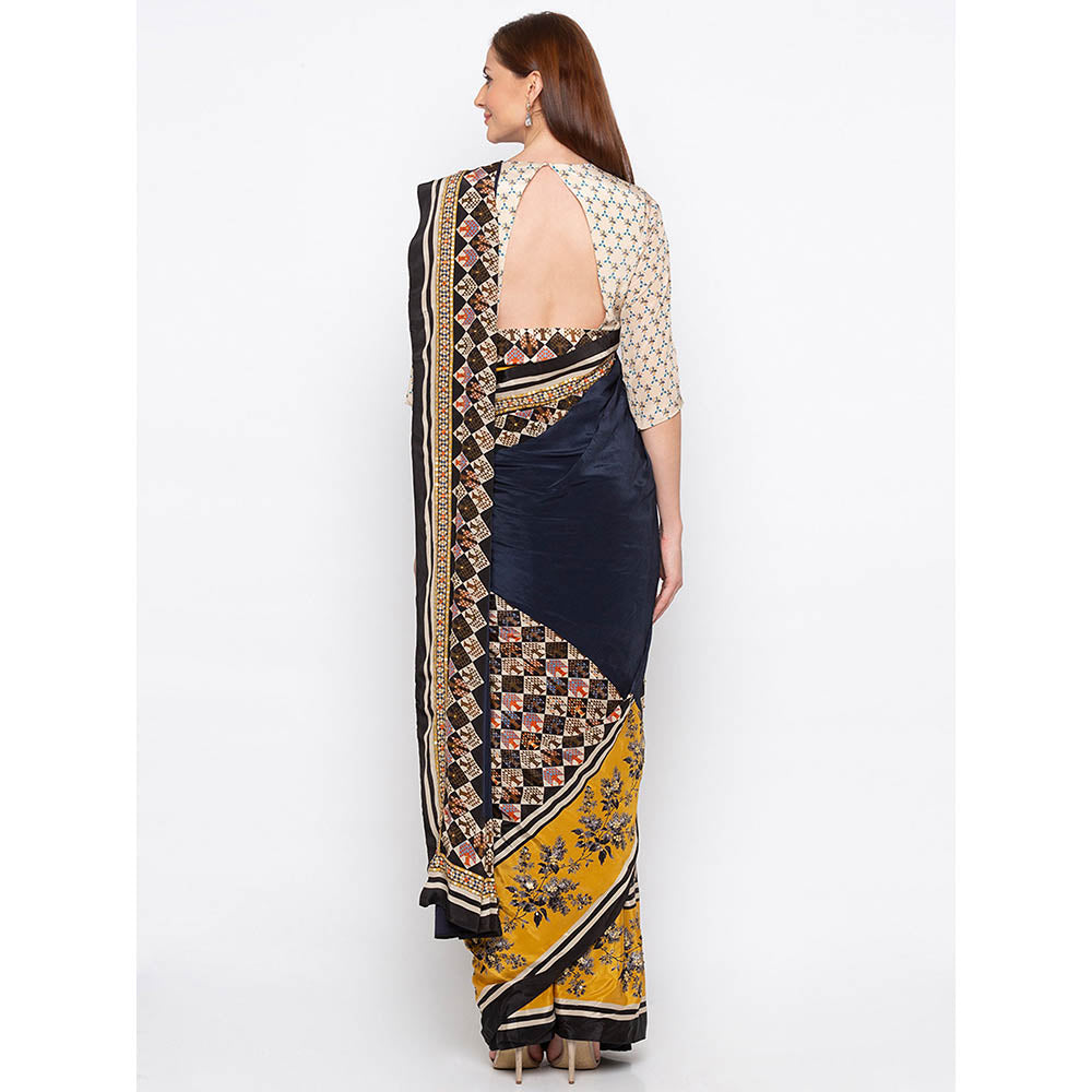 Soup by Sougat Paul Navy Blue Pre-Stitched Saree With Blouse