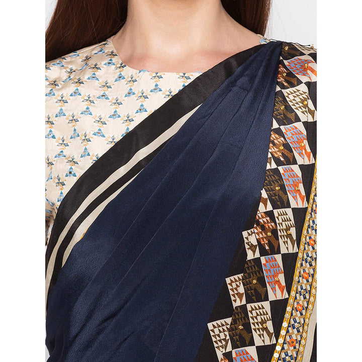 Soup by Sougat Paul Navy Blue Pre-Stitched Saree With Blouse