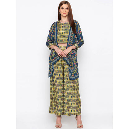 Soup by Sougat Paul Olive Crop Top With Palazzo And Jacket (Set of 3)