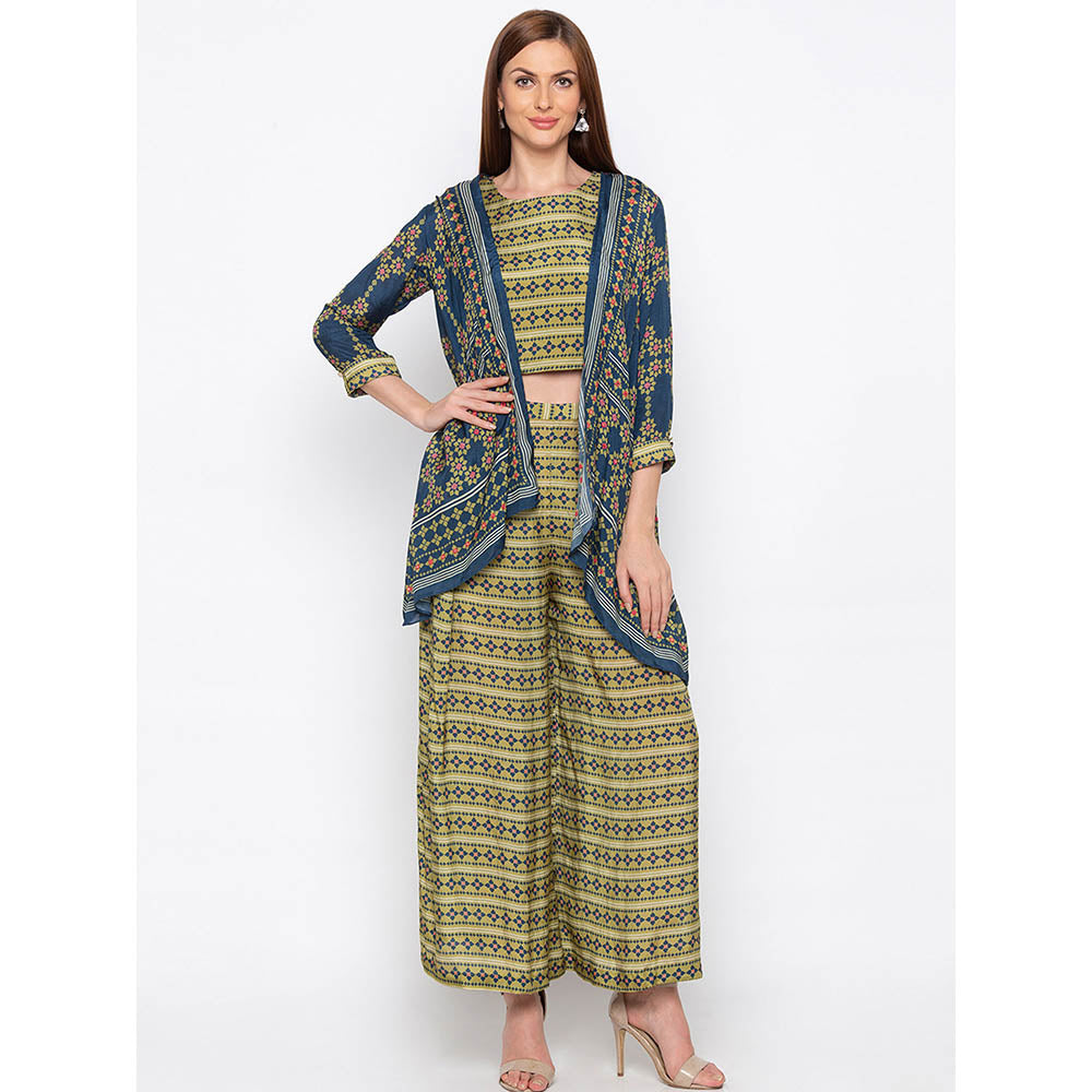 Soup by Sougat Paul Olive Crop Top With Palazzo And Jacket (Set of 3)