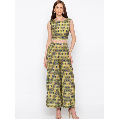 Soup by Sougat Paul Olive Crop Top With Palazzo And Jacket (Set of 3)