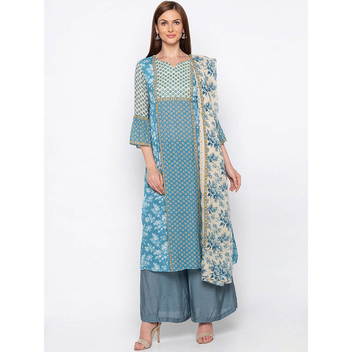 Soup by Sougat Paul Blue Kurta With Palazzo And Dupatta (Set of 3)