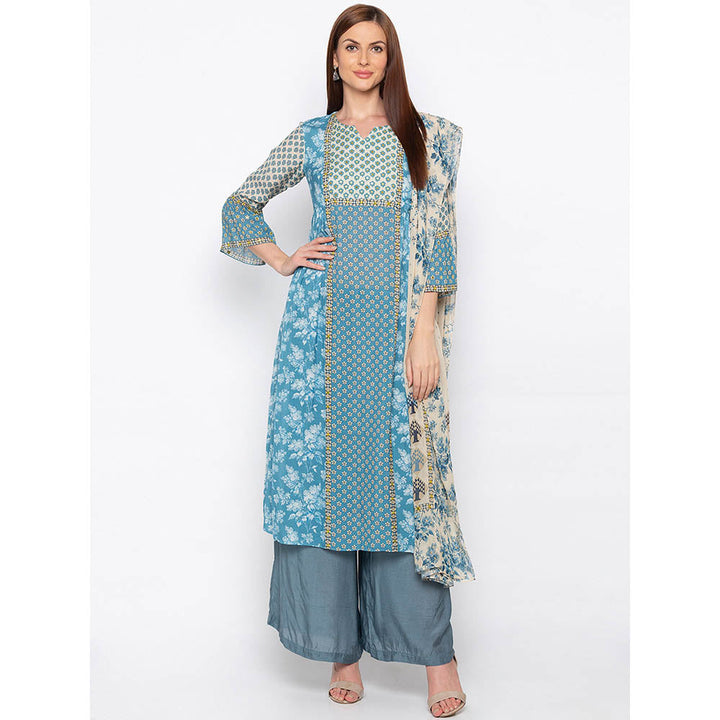 Soup by Sougat Paul Blue Kurta With Palazzo And Dupatta (Set of 3)