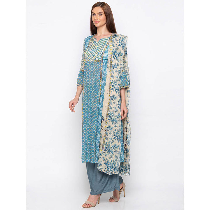 Soup by Sougat Paul Blue Kurta With Palazzo And Dupatta (Set of 3)