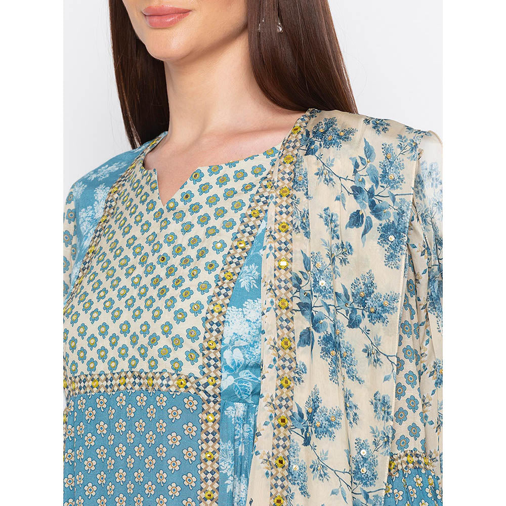 Soup by Sougat Paul Blue Kurta With Palazzo And Dupatta (Set of 3)