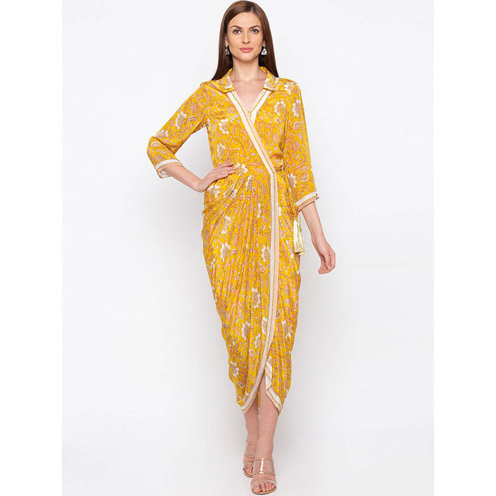 Soup by Sougat Paul Yellow Printed Wrap Dress