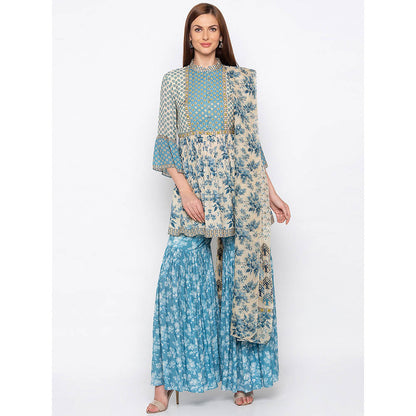 Soup by Sougat Paul Beige Printed Kurta With Sharara And Dupatta (Set of 3)