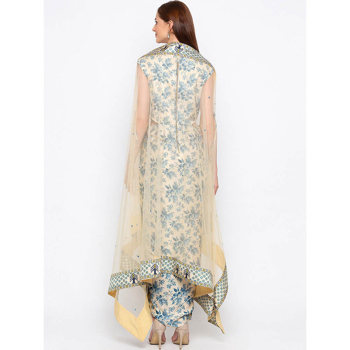 Soup by Sougat Paul Beige Printed Dress With Cape (Set of 2)