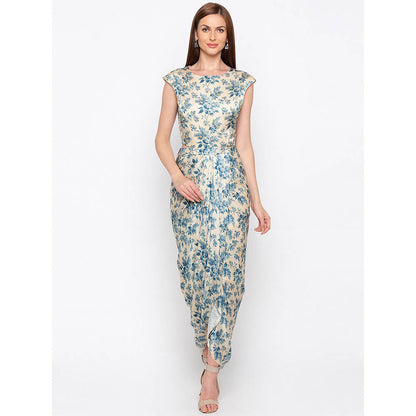 Soup by Sougat Paul Beige Printed Dress With Cape (Set of 2)