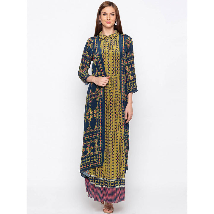 Soup by Sougat Paul Mustard Printed Maxi Dress With Jacket (Set of 2)