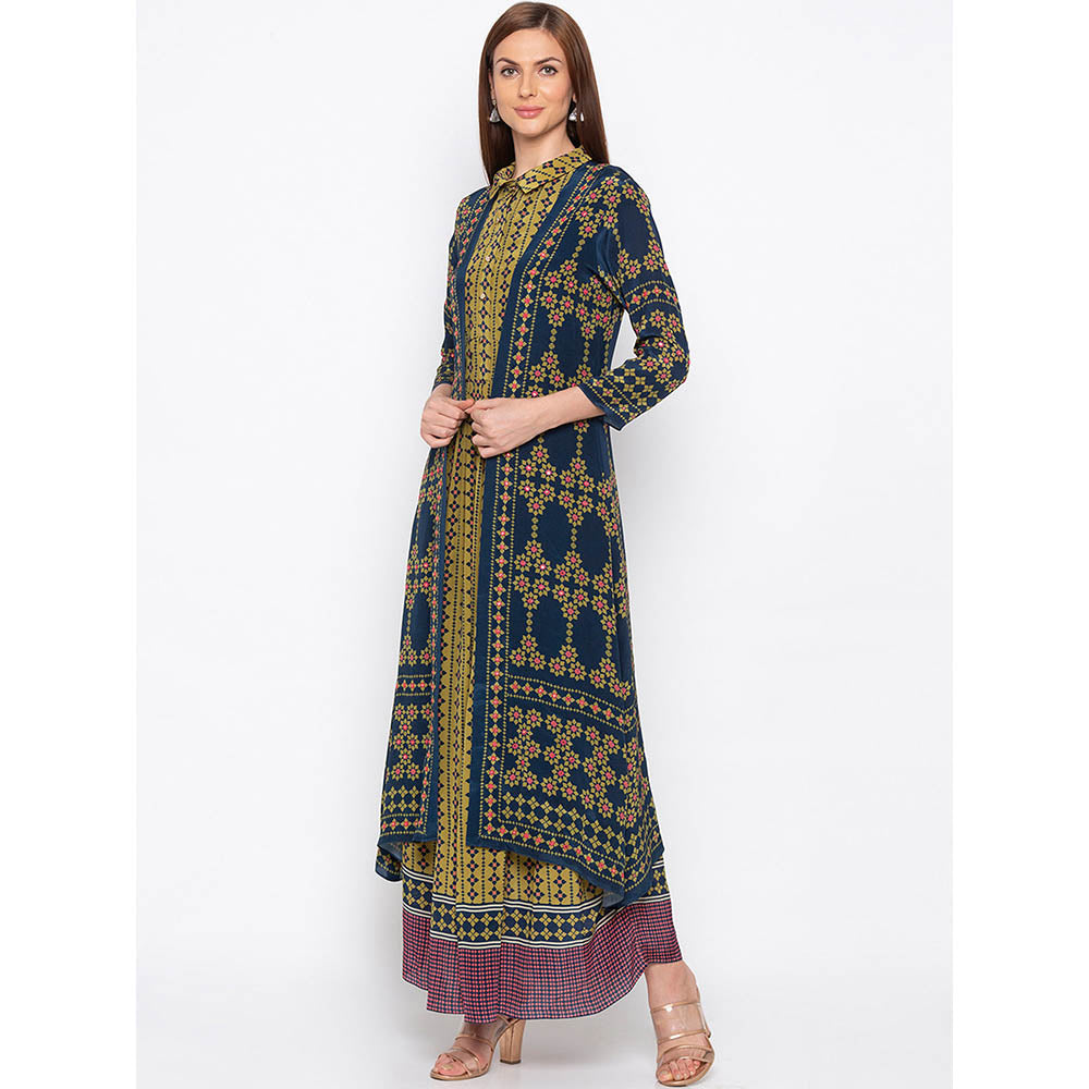 Soup by Sougat Paul Mustard Printed Maxi Dress With Jacket (Set of 2)