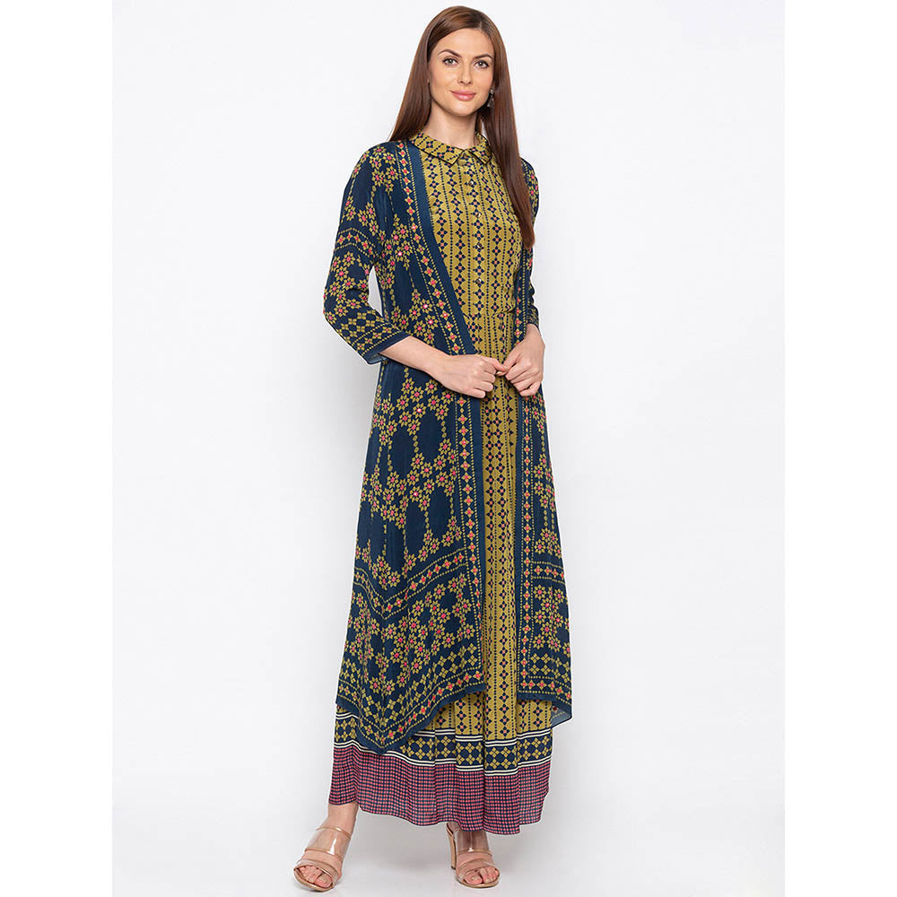 Soup by Sougat Paul Mustard Printed Maxi Dress With Jacket (Set of 2)