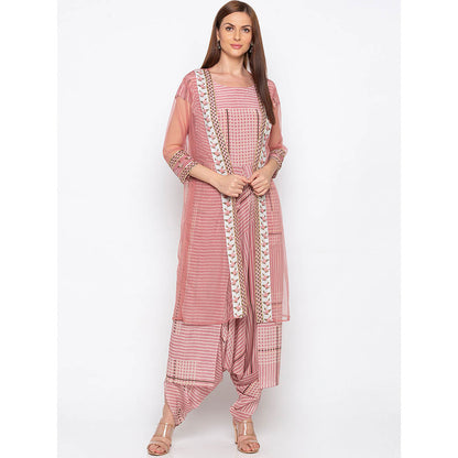 Soup by Sougat Paul Pink Striped Dhoti Jumpsuit With Jacket (Set of 2)