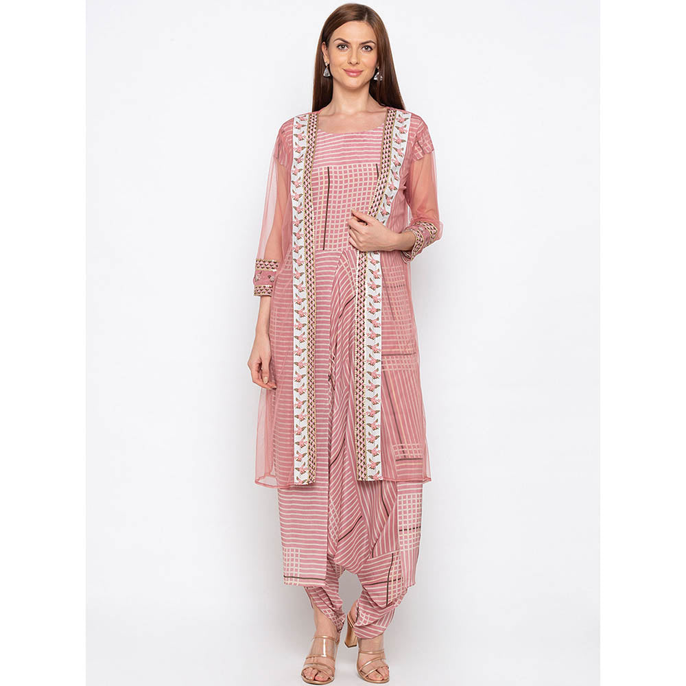 Soup by Sougat Paul Pink Striped Dhoti Jumpsuit With Jacket (Set of 2)