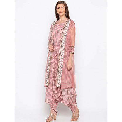 Soup by Sougat Paul Pink Striped Dhoti Jumpsuit With Jacket (Set of 2)