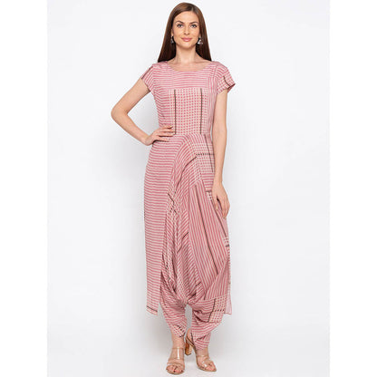 Soup by Sougat Paul Pink Striped Dhoti Jumpsuit With Jacket (Set of 2)