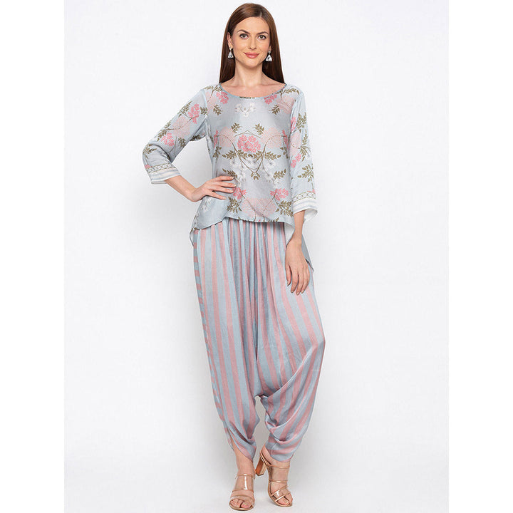 Soup by Sougat Paul Blue Asymmetric Tunic With Dhoti pants (Set of 2)