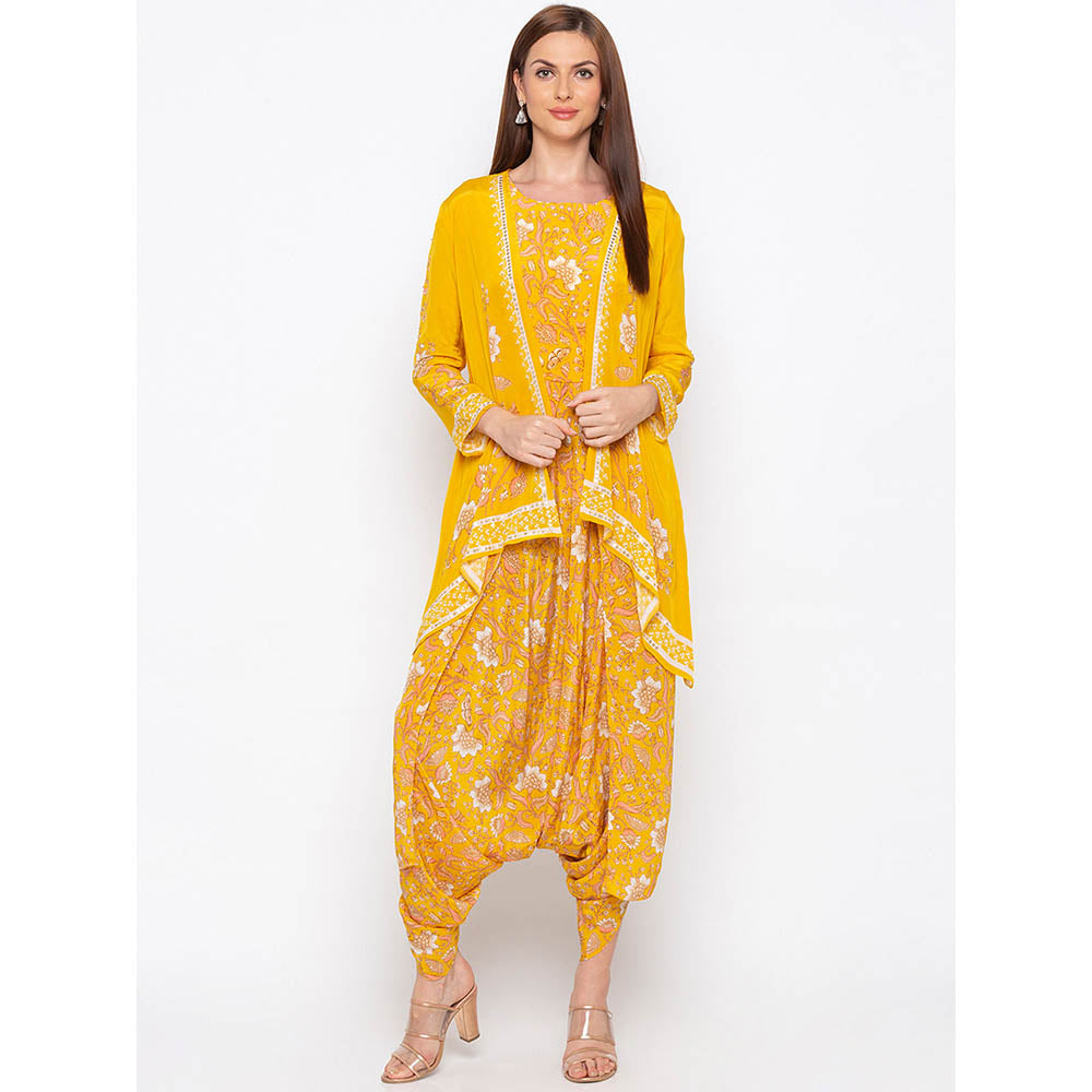 Soup by Sougat Paul Yellow Printed Dhoti Jumpsuit With Jacket (Set of 2)