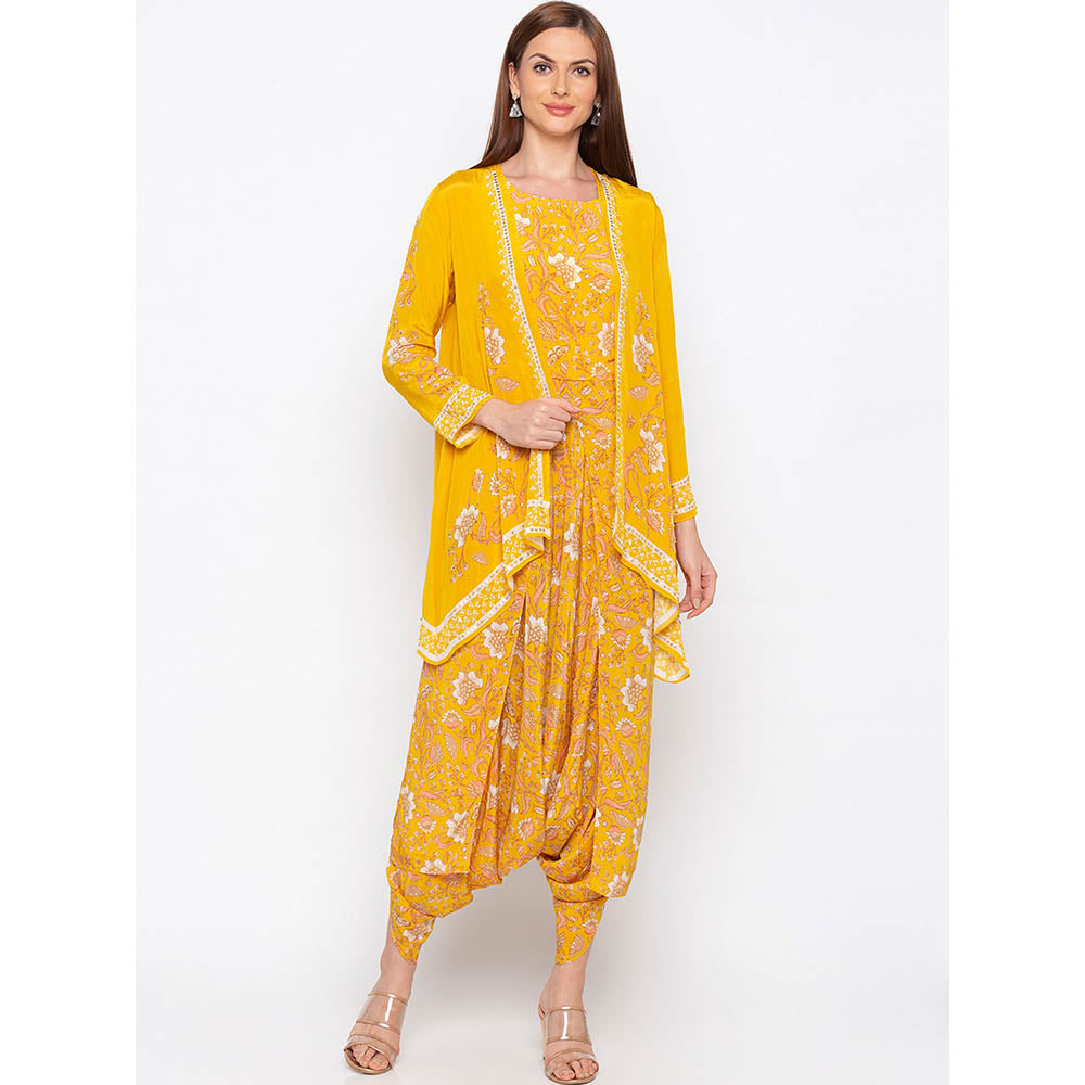Soup by Sougat Paul Yellow Printed Dhoti Jumpsuit With Jacket (Set of 2)