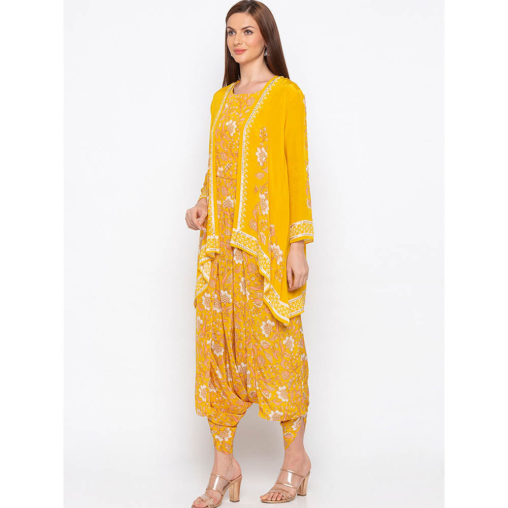 Soup by Sougat Paul Yellow Printed Dhoti Jumpsuit With Jacket (Set of 2)