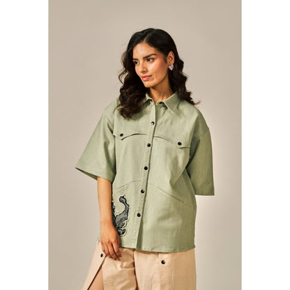SPACE Sweet Chai Applique Detailed Shirt