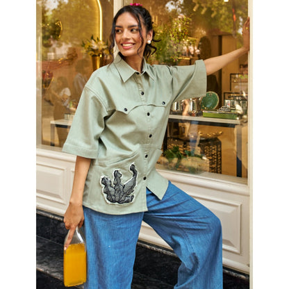 SPACE Sweet Chai Applique Detailed Shirt