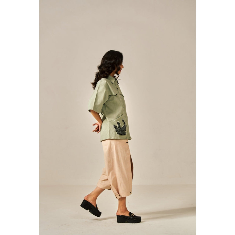 SPACE Sweet Chai Applique Detailed Shirt