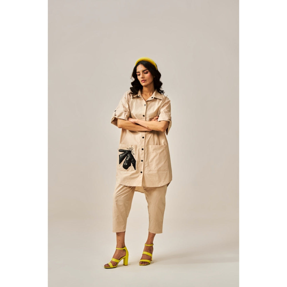 SPACE Lavasa Appliqu d Beige Shirt with Pant (Set of 2)