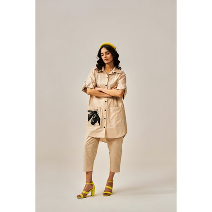 SPACE Lavasa Appliqu d Beige Shirt with Pant (Set of 2)