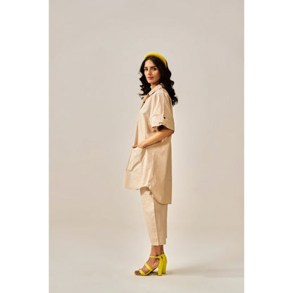 SPACE Lavasa Appliqu d Beige Shirt with Pant (Set of 2)