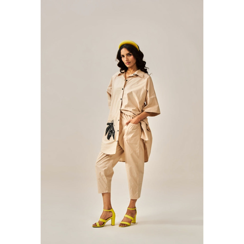 SPACE Lavasa Appliqu d Beige Shirt with Pant (Set of 2)