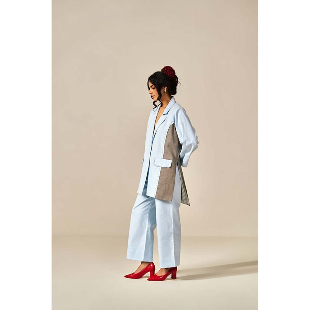 SPACE Riri Two Piece Blue Color Blocked Co-Ord Set