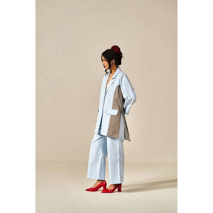 SPACE Riri Two Piece Blue Color Blocked Co-Ord Set