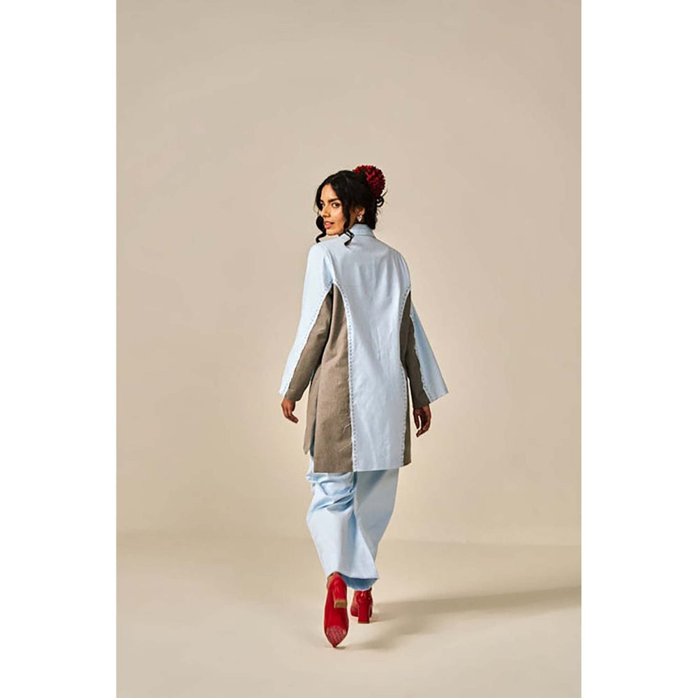 SPACE Riri Two Piece Blue Color Blocked Co-Ord Set