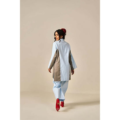 SPACE Riri Two Piece Blue Color Blocked Co-Ord Set