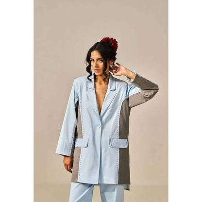 SPACE Riri Two Piece Blue Color Blocked Co-Ord Set